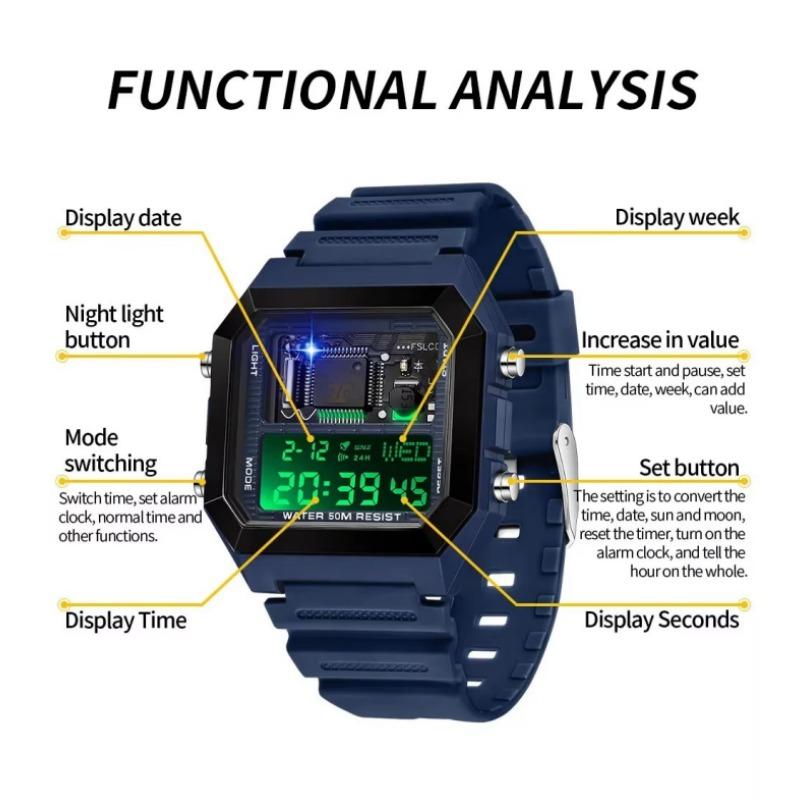 6216 Electronic Watches for Man Fashion Alarm Clock Students Square Dial Multifunction Waterproof Calendar Sports Watch