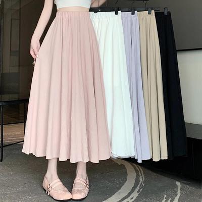 New Arrival: Women's Off-White Linen Cotton A-line Midi Skirt with Wide Hem