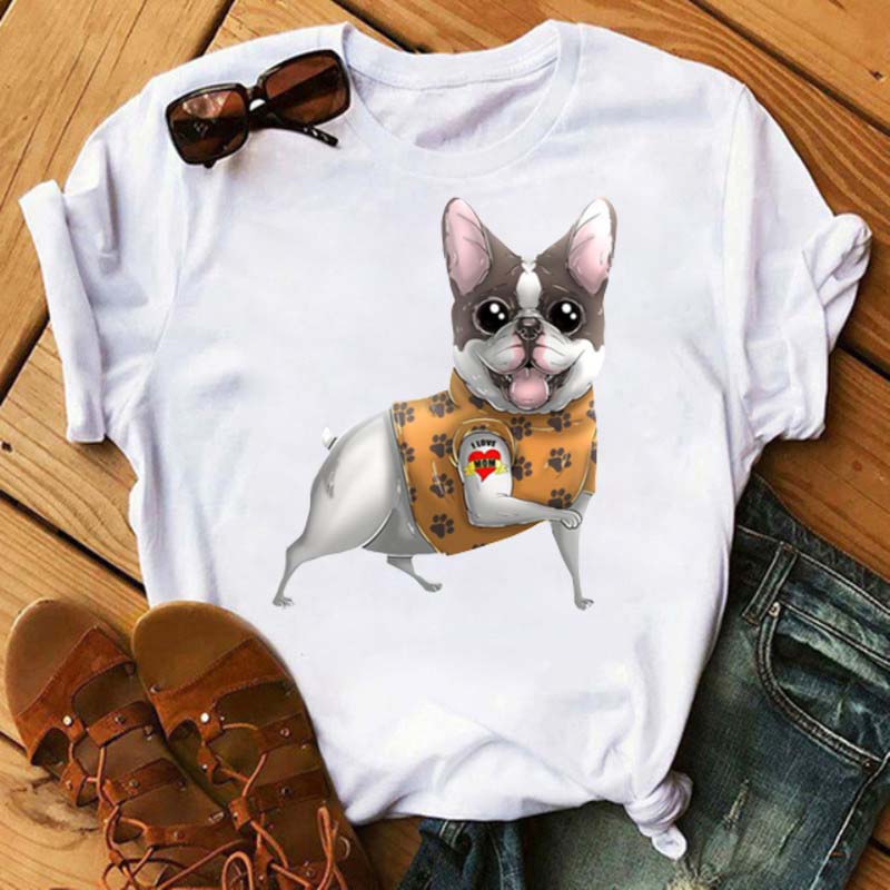 I Love Mom Print Damen T-Shirt Lustige Hundedruck Tops Harajuku Hunde-T-Shirt Sommer Kurzarm Graphic Tee Damen Kleidung