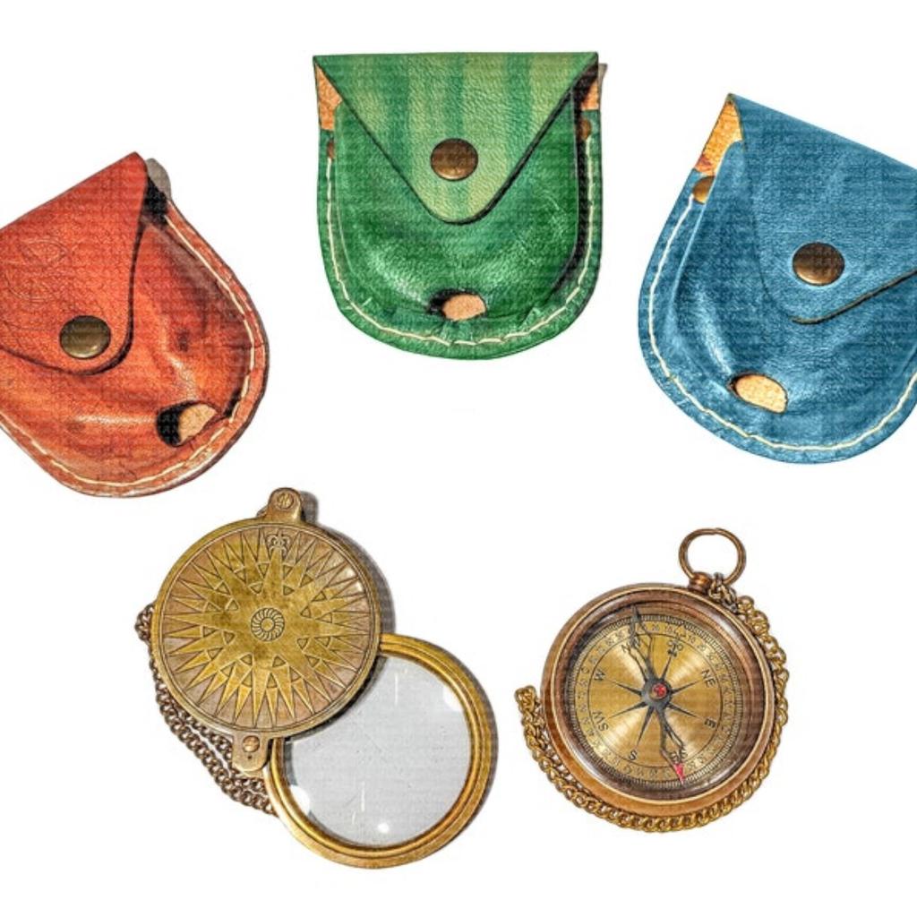 5X Magnifying Glass & Pocket Brass Compass | for Map Reading, Hiking, Trekking, Holiday Decor, Birthday Gift For Him, Christmas Decor