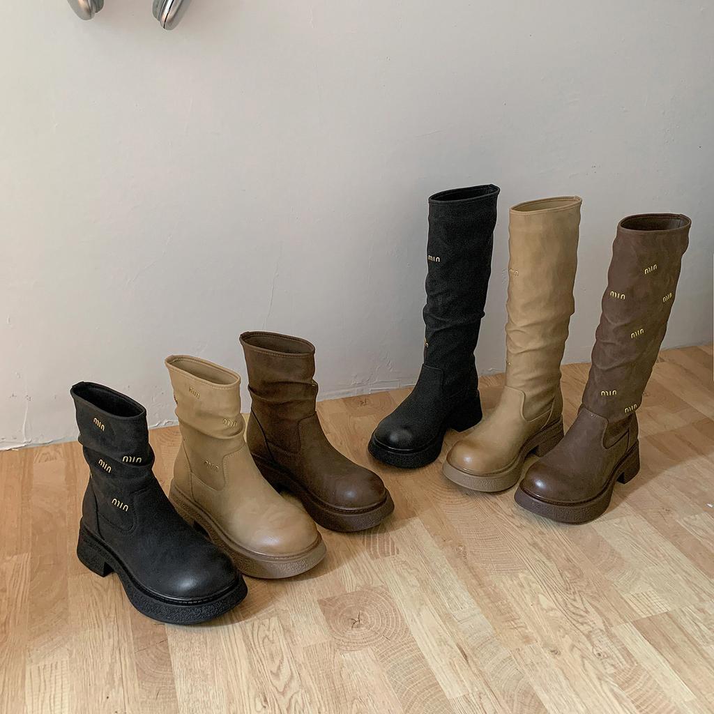 Cowhide new letter leather boots women's cigarette boots foreign style thin short boots women's small thick-soled Martin boots