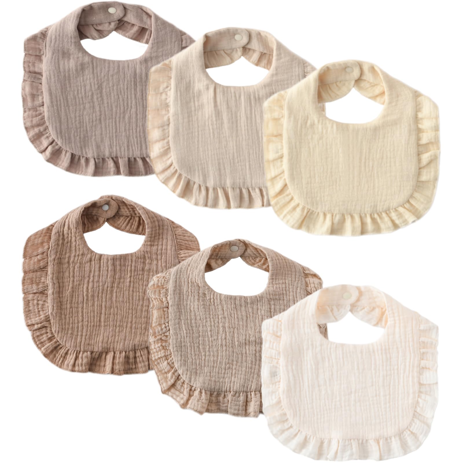 

Детские слюнявчики для набора с оборками, детское питание, для новорожденных, подарки для детского душа [GoUseGo] для девочек, 6, водонепроницаемые, слюнявчики, однотонные, 6-слойная марля, милые, слюнявчики, слюнявчики, подарки, бежевый