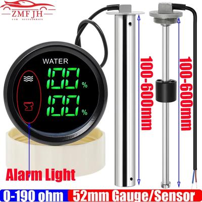 Digital Dual Gauge with Alarm 52MM Water Level+Sewage Level Meter for Water/Sewage Level Sensor 0-190ohm Boat Car 12V24V