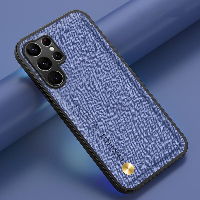 

Grid Leather Case For Magsafe Samsung Galaxy S25 S24 S23 FE Plus S25 Ultra Wireless Charge Build-in Iron Plate Phone Cover S25