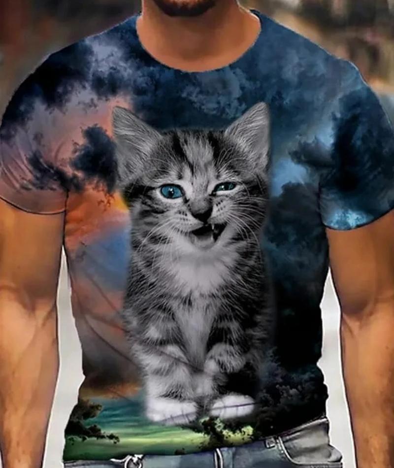 Tricou cu animale Cuplu Tricou cu imprimeu pisici Îmbrăcăminte pentru bărbați cu mânecă scurtă de vară Bluză cu gât O Stradă Tricou unisex Top