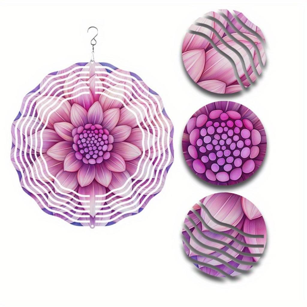 Purple Mandala Wind Spinner 10 Inch Metal Garden Decor with 360 Hook Reflective Outdoor Hanging Ornament for Spring Summer Fall Gift