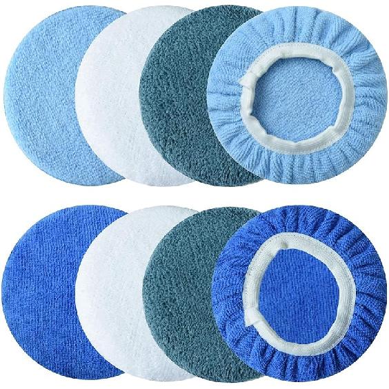 Boltigen 8Pcs 5-6 Inch Buffing Pads Orbital Polishing Pad 4 Colors 5'' To 6'' Microfiber Coral Fleece Bonnet Car Buffer Polisher Waxing Covers For
