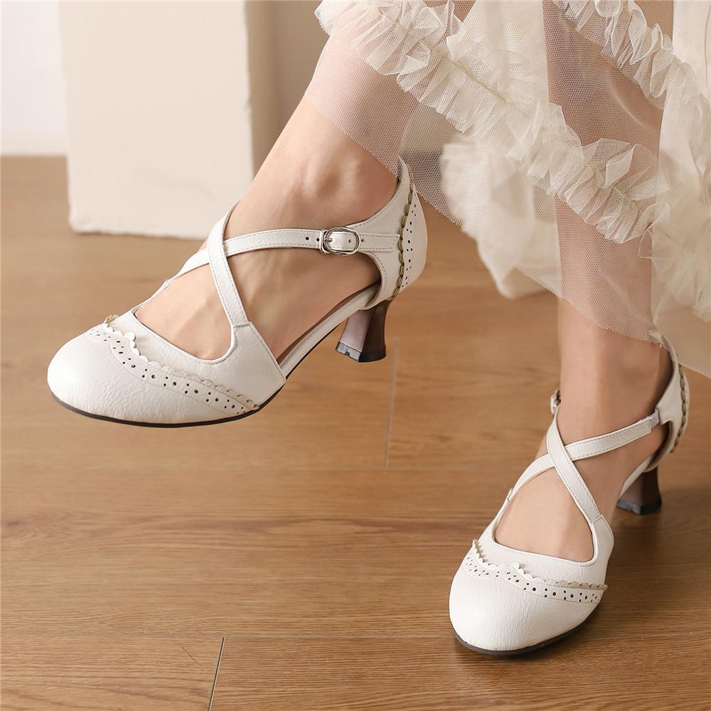 Fashion Women Shoes 2025 High Heels Spring Cross Strap Height Heel Shoes Ladies Buckle Round Head Shoes Brown Yellow Black Size 32-48