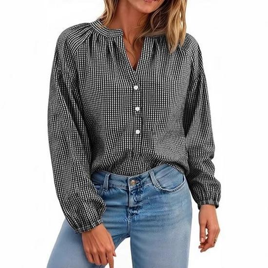 

2026 Autumn/Winter Women s Retro Plaid Shirt - Black & White, Loose Fit, Slimming, Versatile Long Sleeve Top Extra Large чёрный/белый