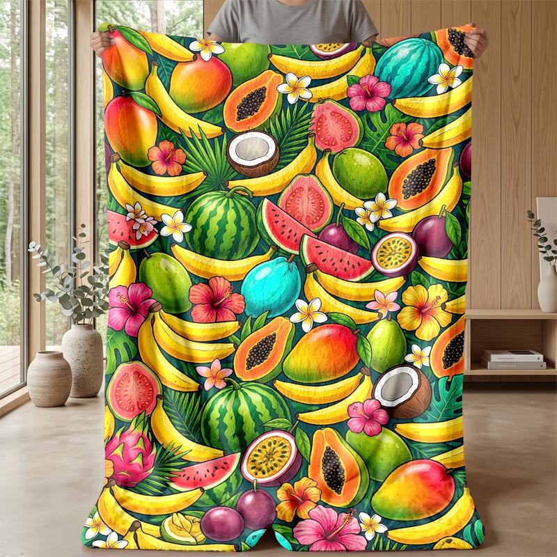 Fruit Cocktail Paradise Theme Blanket Lightweight Warm Flannel Blanket Decorative Throw Blanket for Home Decoration