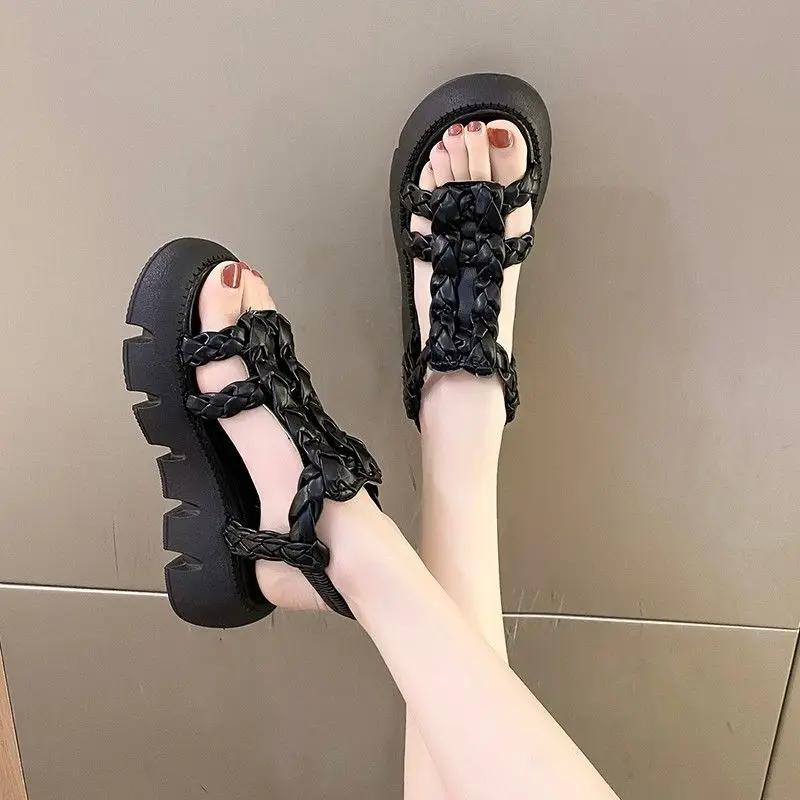 Fashion Sandals for Women Platform Braided Woman Shoes Luxury Summer Vintage 2025 Sandal Original Vip Low Price Footwear On Sale Daily