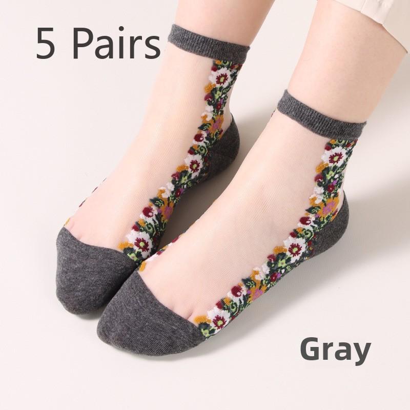 5 Pairs Fashion Transparent Women's Socks Small Transparent Silk Women's Socks Crystal Silk Women's Socks