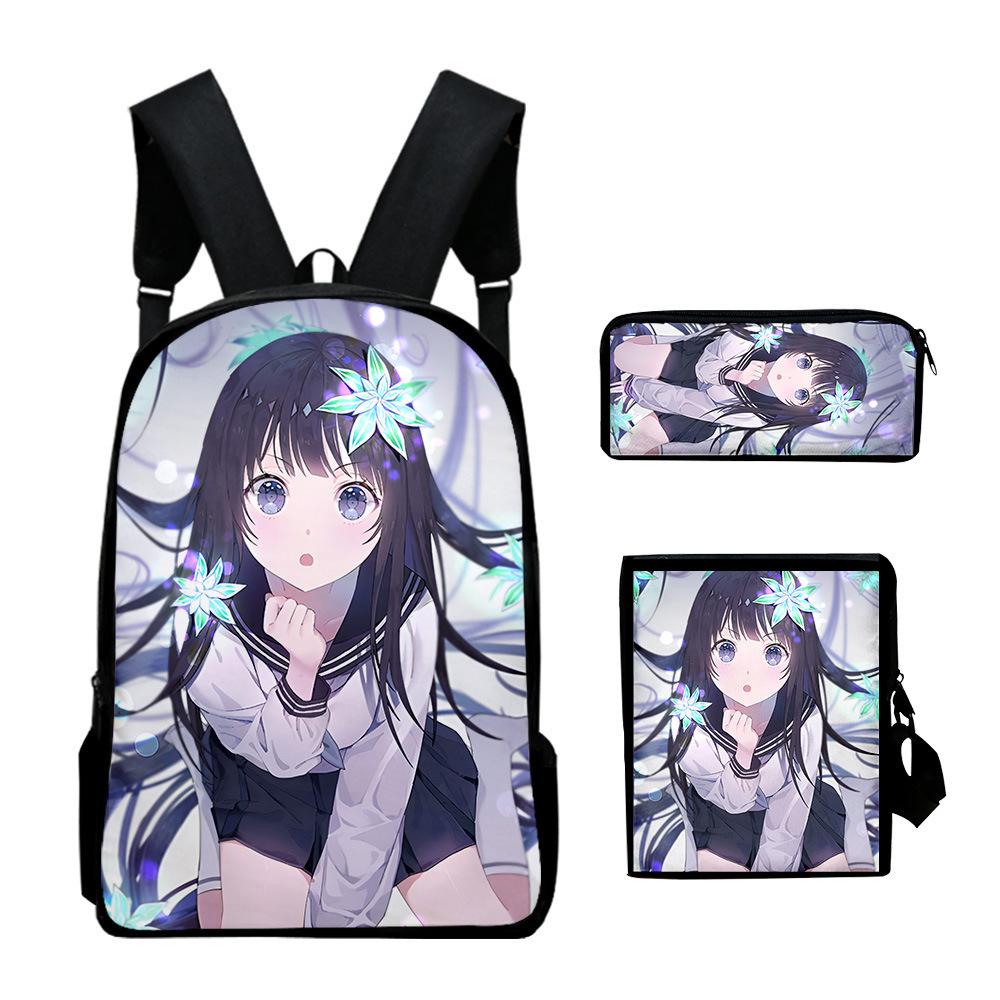 Timeless Unique Cool Danmachi 3D Design 3pcs/Set pupil Learner Bags Everyday Laptop Rucksack Backpack Sling Carry Tote Pencil Pouch