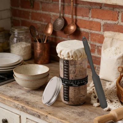 Gärbehälter Sauerteig-Starter-Set mit großvolumigem Glasgefäß Aluminiumdeckel Dichtung Atmungsaktive Stoffabdeckung Band Spatel Küchen-Gärungs-Set