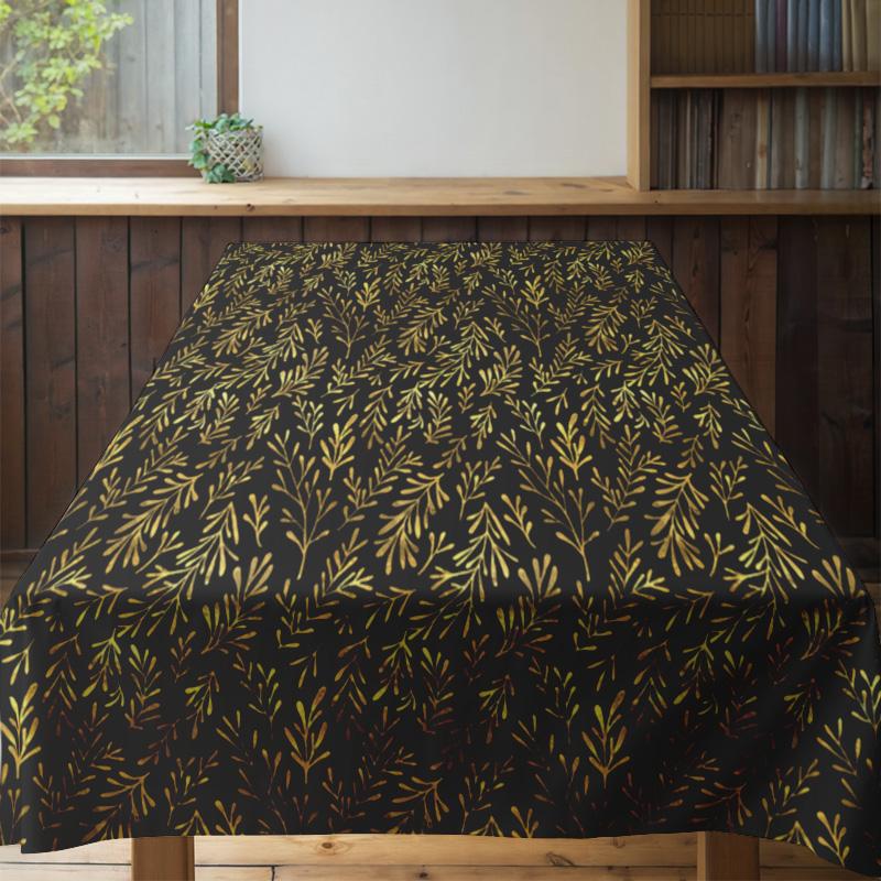 Waterproof Tablecloth Black Gold Floral Dining Table Cover Washable Rectangle Table Topper Party Wedding Home Decor