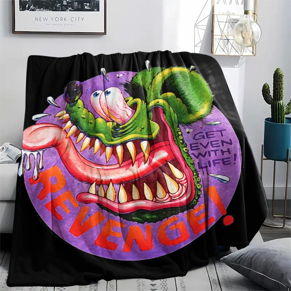 1PC Rat Fink Print Flannel Blanket, High Quality All Seasons, Home Decor, Warmth and Comfort, Perfect for Christmas Gifts