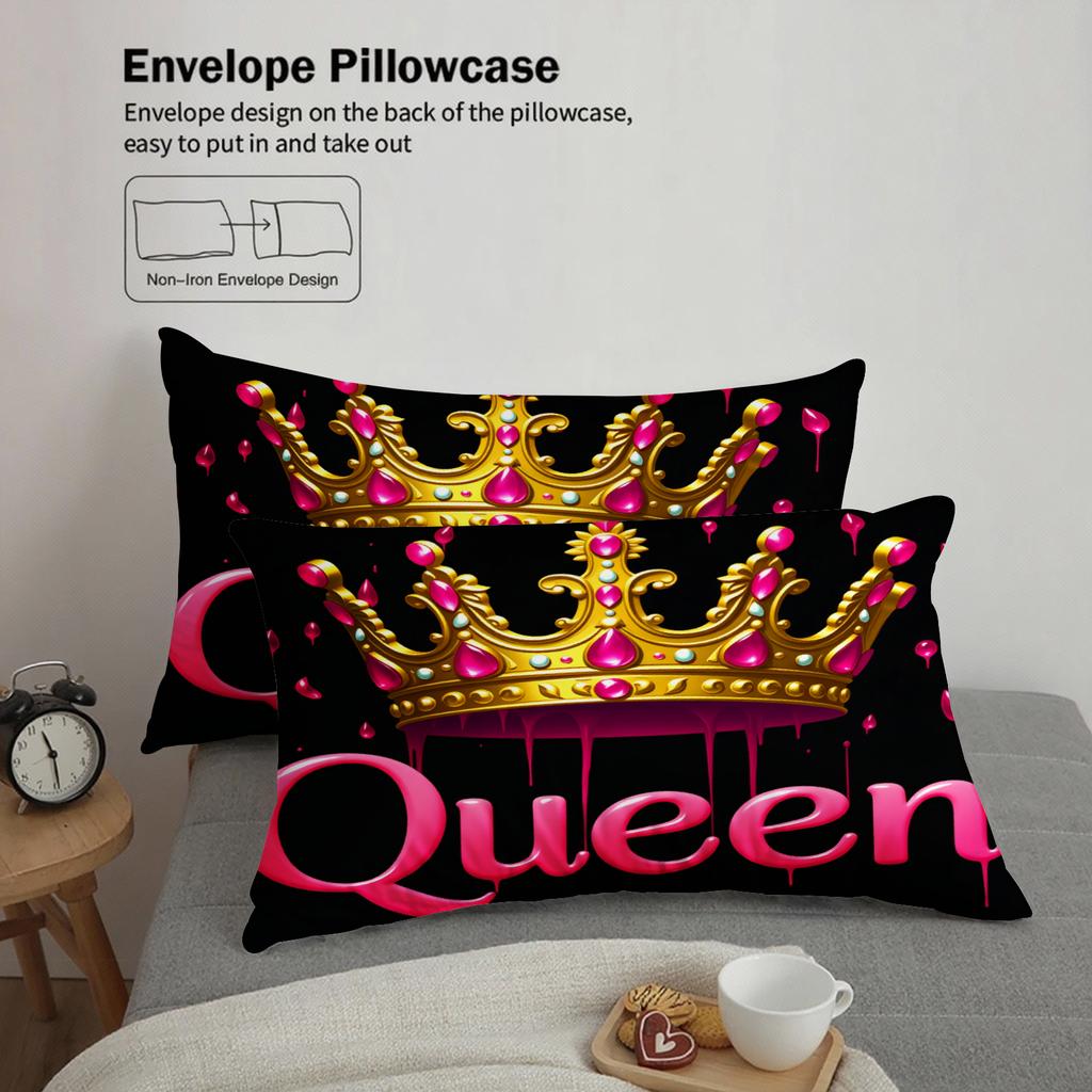 3pcs Black Queen Bedding Set Gifts For Couples Girls 3D Printed Crown Adult Soft Duvet Cover With 2 Pillowcases Bedroom Decor