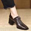 Fashion Women High Heels Square Toe Leather Shoes Winter 2025 Trend Chelsea Casual Chunky Shoes Elegant Office Pumps Zapatillas Mujer
