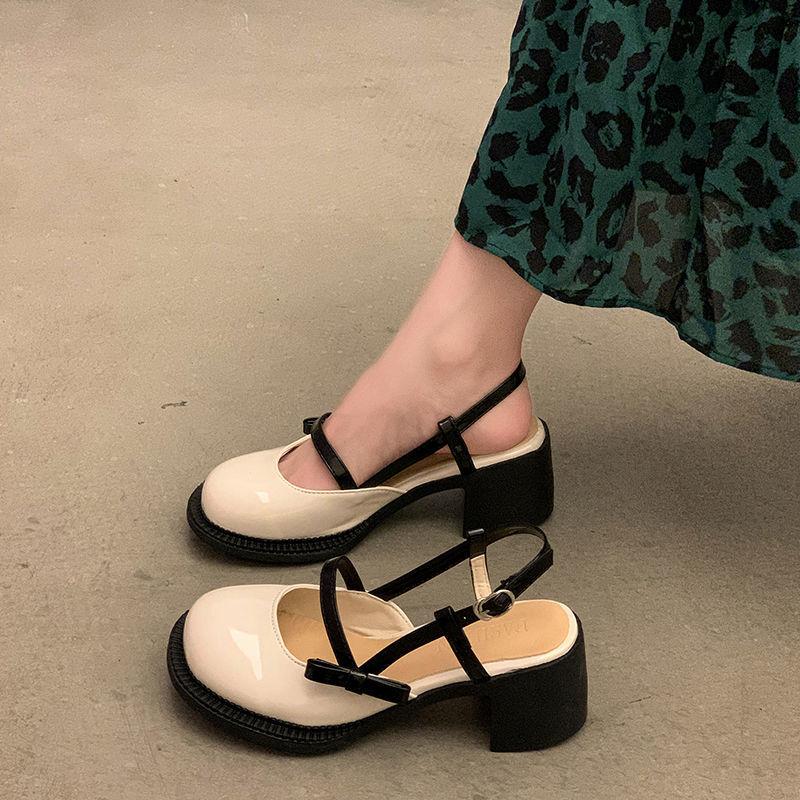 Fashion Woman Mary Jane Shoes Round Toe Tip High Heels Closed Sandals for Women 2025 Luxury Vintage Quality Comfort Vip Sandal On Sale