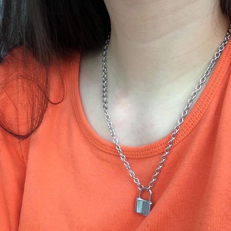 Punk Stainless Steel Padlock Pendant Necklace - Rock & Hip Hop Style for Men & Women