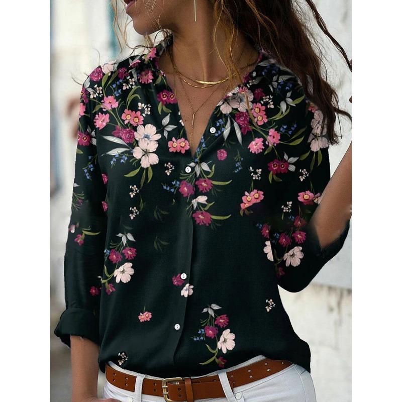 Damesblouse Dagelijks Weekend Blouse Lange Mouw Knoop Print Shirtkraag Casual Streetwear Tops Print