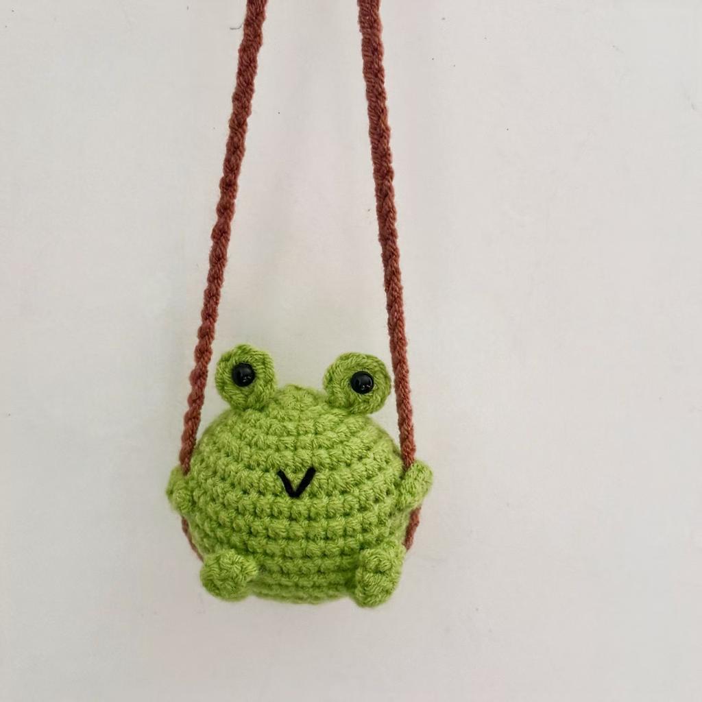Handmade Crochet Frog Car Air Freshener with Cedar ScentGreen Fabric Frog Hanging Ornament for Rearview Mirror or Closet,Perfect for Easter