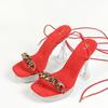 Women 12CM Sexy Car Model Fashionable Transparent Nightclub Thick Heel Crystal Square Head Anti Slip Strap Sandals LFD
