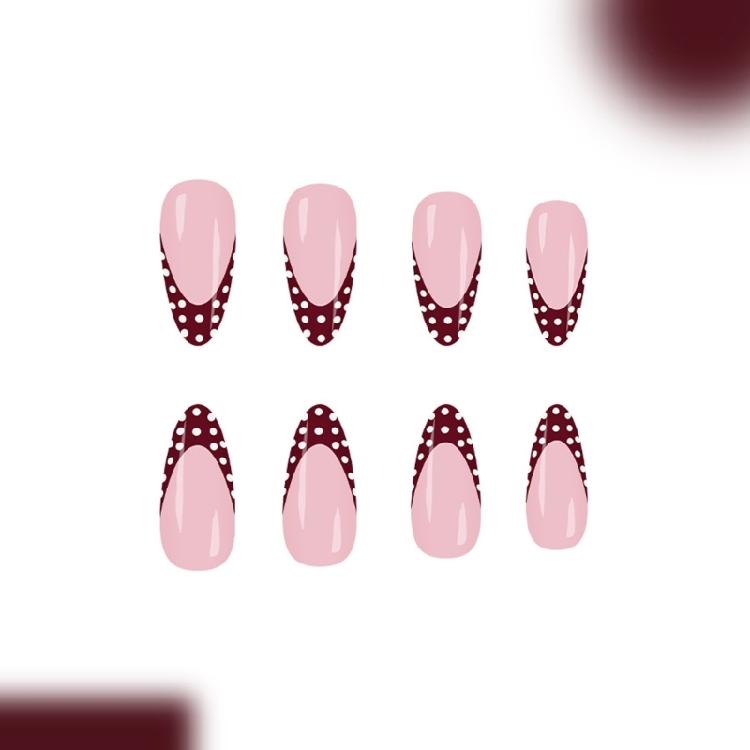 Long Lasting False Nail for Women Wine Red White Dots ABS Press On Nail for Daily Use or Special Event Decors