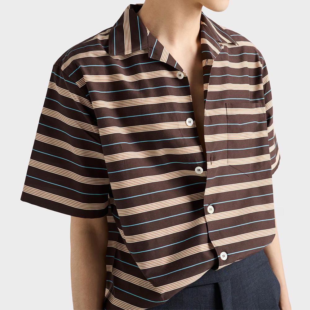 Brown Coffee Striped Button Down Shirt Loose Men Casual Short Sleeve Clothing Unisex Streetwear 3D Printing Shirts for Male Tops