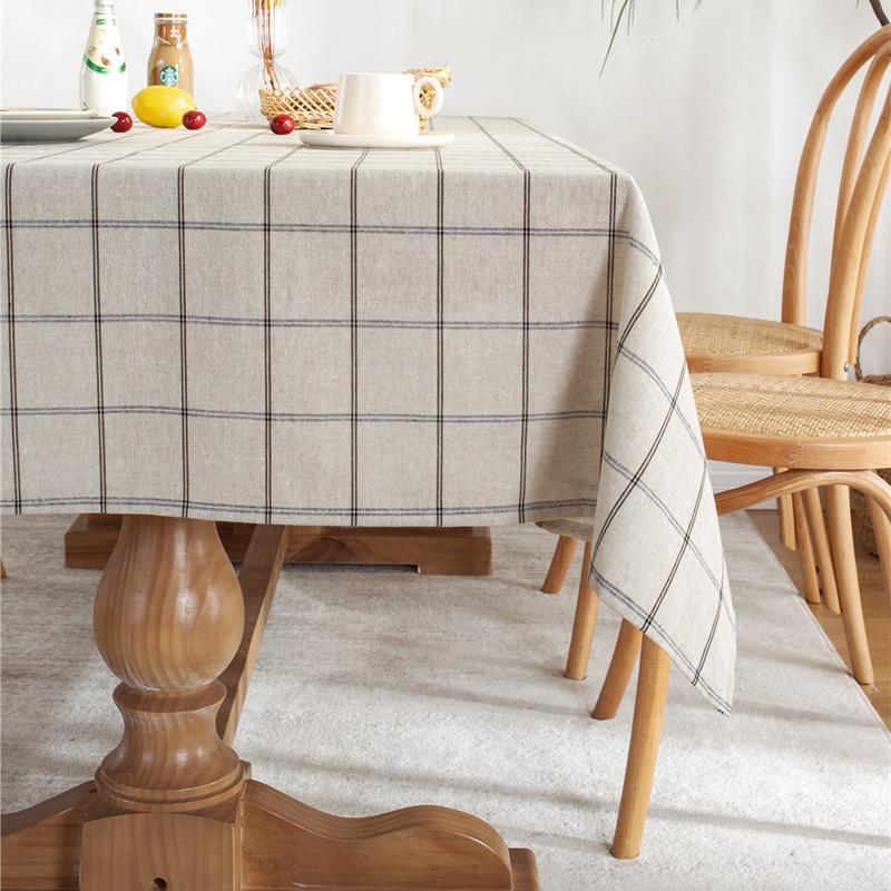 Cafe Double-Line Plaid Cotton Polyester Curled Edge Su Geometric Rectangular Dining Table Coffee Table Tablecloth Tablecloth