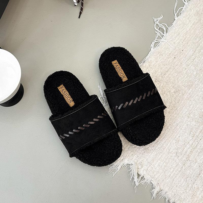 Maillard shoes drag thick soles with fluffy slippers women's shoes wear 2025 autumn new one-pedal lazy shoes