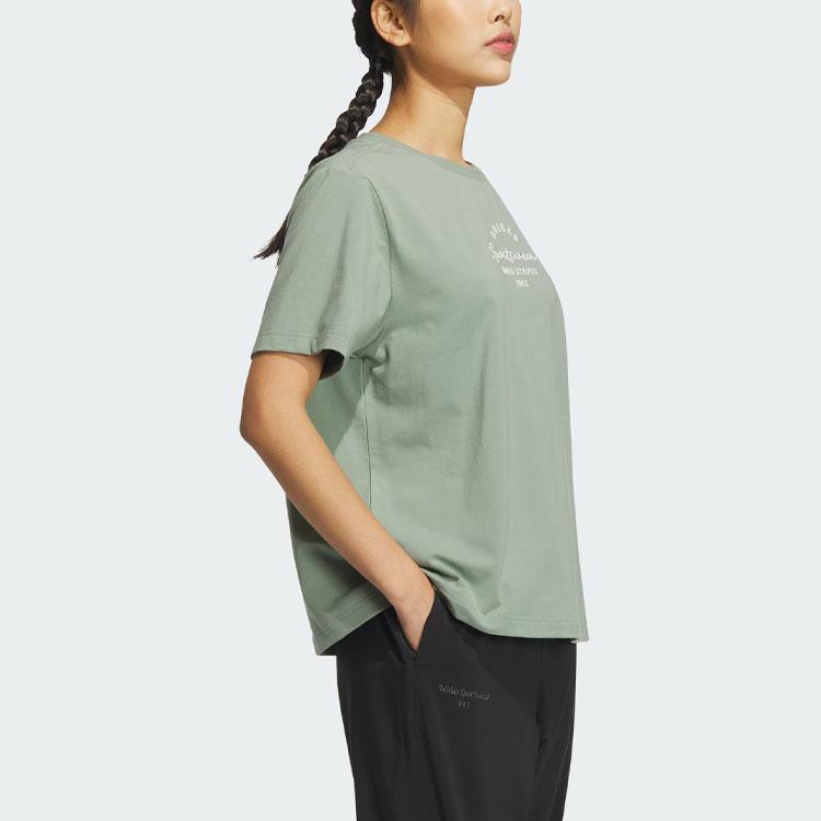 Adidas Sportswear Print Casual Round Neck Short Sleeve T-Shirt Women Tops Silver Grey Green IS7402