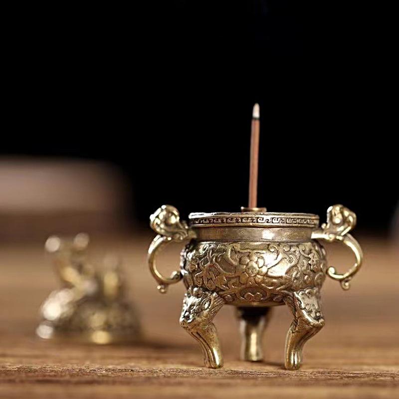Antiker Räucherbrenner Buddhistischer Mini Kirin Räucherkessel Retro Kupfer Sandelholz Räucherstäbchenhalter Ornament Heim Büro Dekoration