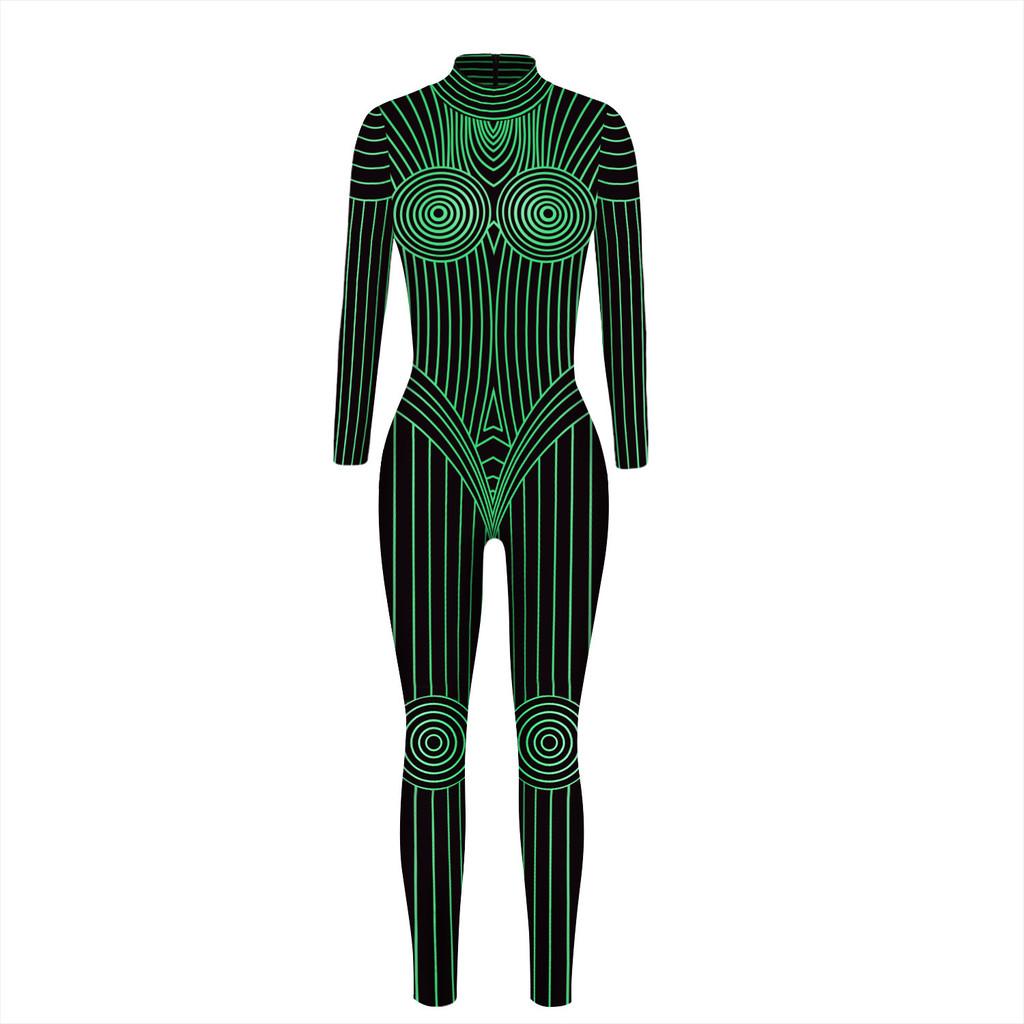 Goth Skull Cosplay Jumpsuit With Digital Print For Adults Halloween Costume