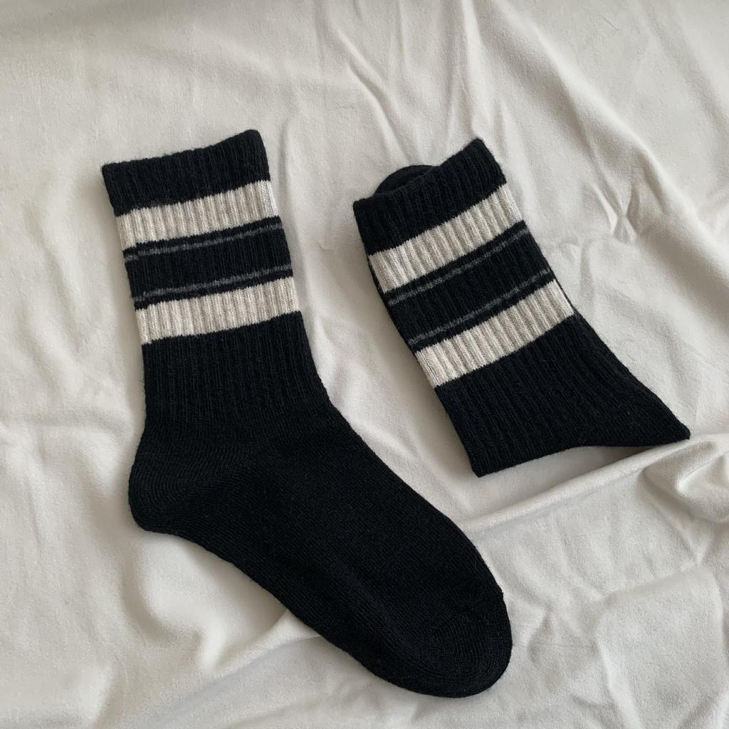 New Year'S Wool Socks Striped Contrasting Basic Korean Thickened Mid-Cut Women'S Socks Pit Strips To Keep Warm