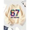 Kids Unisex Crewneck Sweatshirt, Neon Rainbow Circuit Board Tech Style Number 67 With Text "six Seven" Print Soft Pullover For 7th Birthday Tech Lover