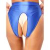 Womens Glossy Stretchy Panties High Waist Open Crotch Design Elastic Waist Sexy Underwear Lingerie