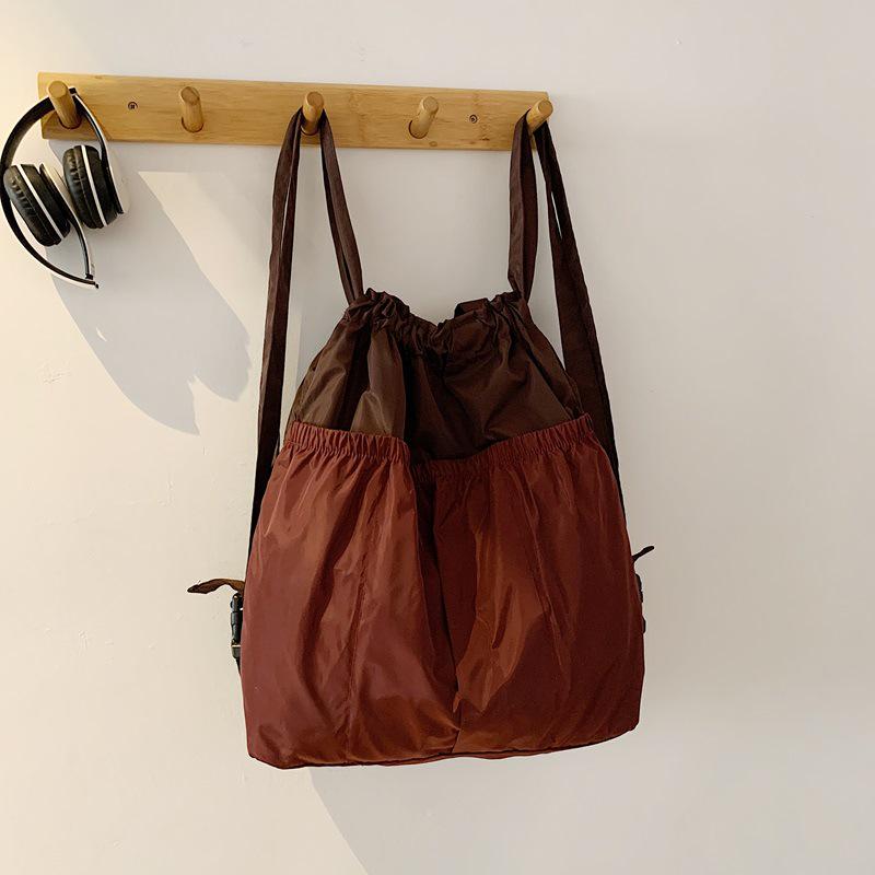 Korean Style Foldable Waterproof Polyester Drawstring Backpack - Large Capacity Shopping Bucket Bag