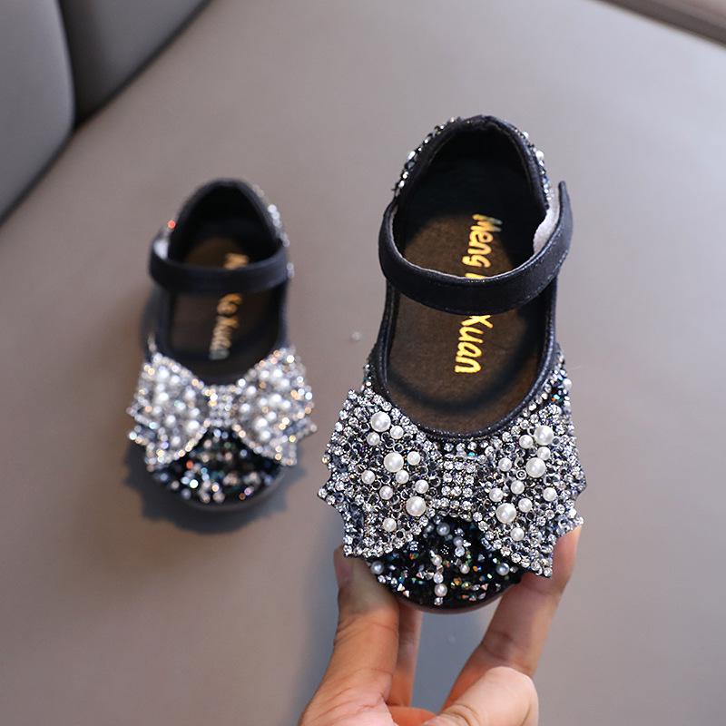 

Kids Girl Shoes New Children Leather Shoe Girl Princess Square Rhinestone Bow Single Fashion Kids Performance Dance Shoes 21(Insole 13.7CM) чёрный