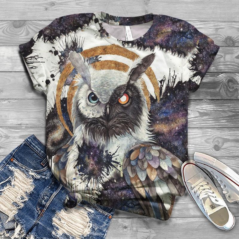 Summer Bird Pattern 3D Digital Printed Women's Fashionable Short Sleeved T-shirt