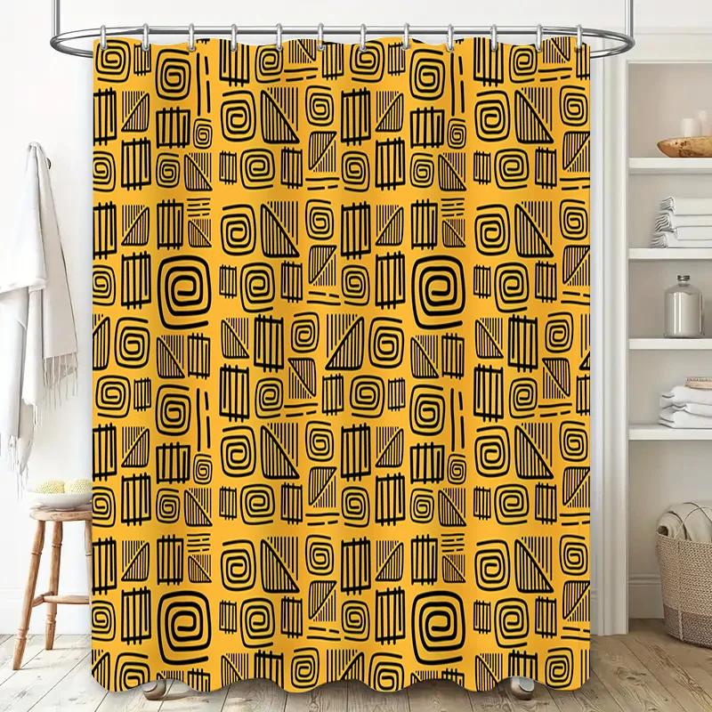 Modern Abstract Bathroom Shower Curtain Black Yellow Geometric Design for Home Decor in Bathrooms Size: 72 x 84 (183cm x 213cm)