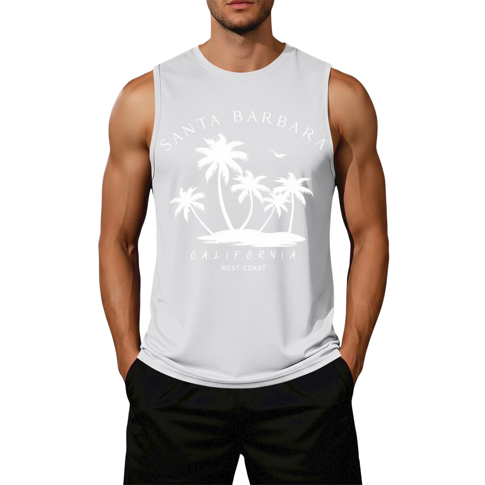 

Men s Loose Fit Casual Sleeveless Tank Top Palm Tree Graphic Print Summer Beachwear Comfortable Lightweight Shirt XXXXXL белый
