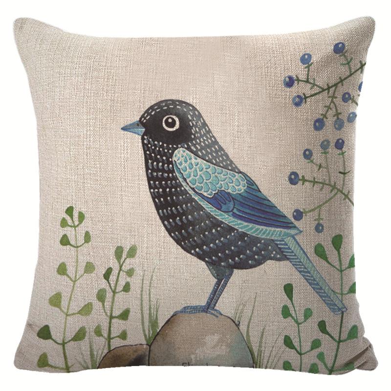 Village Style Rural Flower And Bird Sofa Pillow Cover Linen Spring Cushion Cover Car Waist Backrest Cover