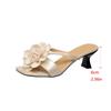 New Square Toe Sandals Flower Women's Heeled Fashion Slippers High Heels 2025 Summer Brand Shoes Designer Chunky Slides Pumps