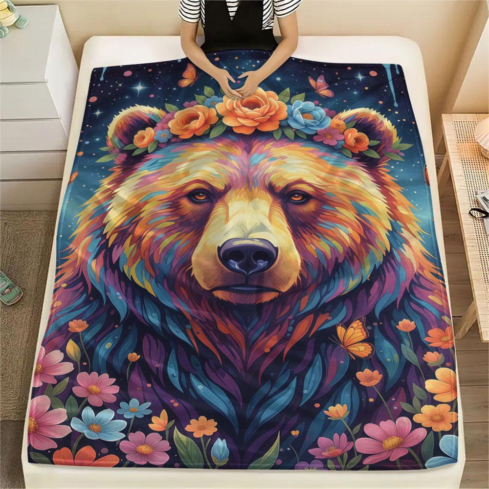 1Pc Liquidpaintanimals Print Flannel Blanket, High Quality Comfortable for All Seasons, Home Decor, Warmth and Comfort, Perfect for Christmas Gifts