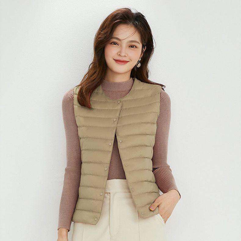 Women's Plus Size Collarless Down Vest - Short, Warm Shoulder Cape Jacket for Middle-aged and Young