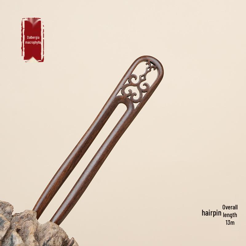 High-End Natural Ebony Wood Hairpin - Extended Chinese Ancient Style Black Hair Bun Accessory