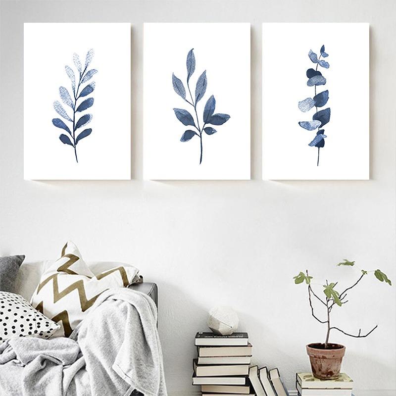 Indigo Blue Botanical Posters Navy Branches Plant Leaves Wall Art Canvas Painting Nordic Living Room Interior Home Decor Mural
