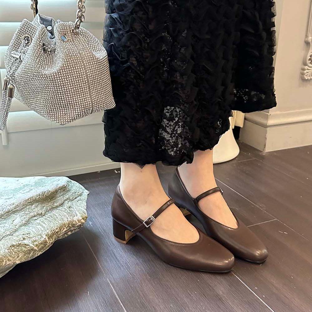 fashion Round Toe Women Pumps 2024 New Arrivals Solid Color Black Silver Gold White Brown Autumn Winter Belt Buckle Dress Shoes Woman 39
