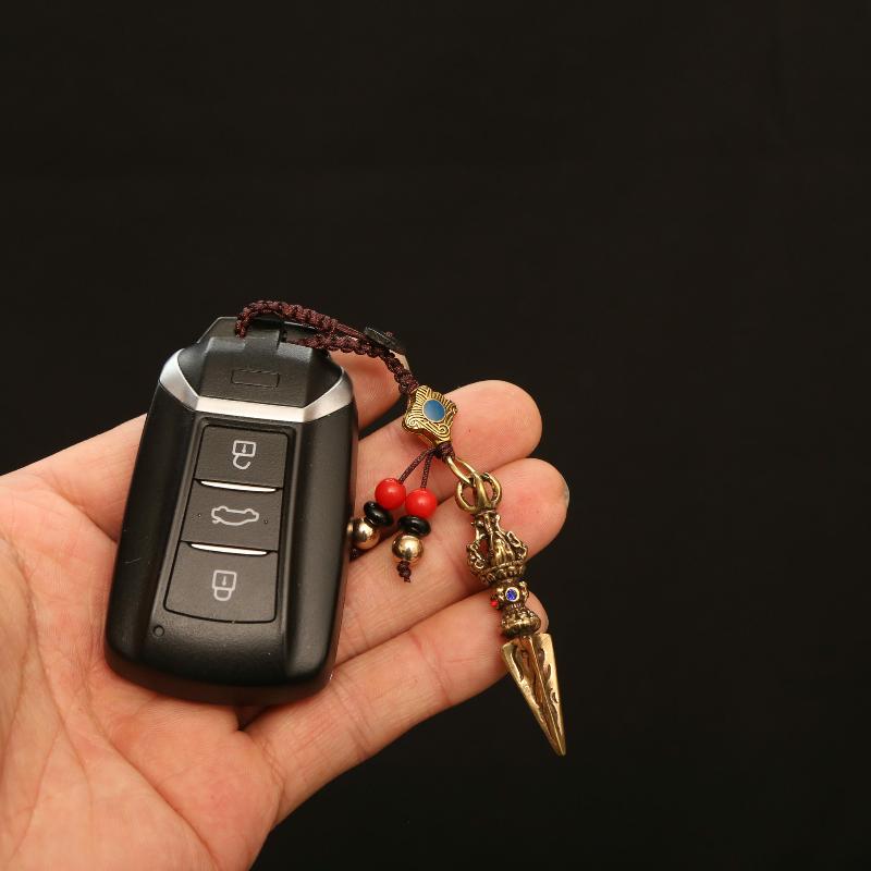 Tibetischer Buddhistischer Vajra Schlüsselanhänger Messing Diamantiert Vintage Amulett Anhänger Für Männer Handgefertigt Auto Schlüsselanhänger Mit Geflochtenem Seil Glücksbringer Geschenk